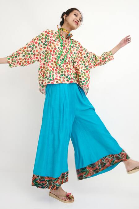 Nikasha Blue Waves Silk Motif Palazzo Online at Aza Fashions Nikasha_Blue Waves Silk Motif Palazzo _Online_at_Aza_Fashions