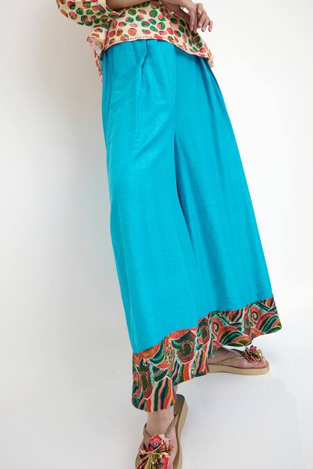 Shop Nikasha Blue Waves Silk Motif Palazzo Online at Aza Fashions Shop_Nikasha_Blue Waves Silk Motif Palazzo _Online_at_Aza_Fashions