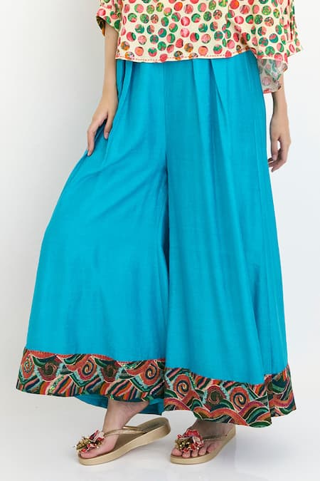 Nikasha Blue Waves Silk Motif Palazzo at Aza Fashions Nikasha_Blue Waves Silk Motif Palazzo _at_Aza_Fashions