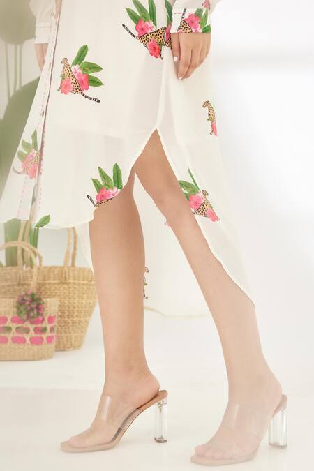 Shop_Nikasha_Off White 100% Crepe Cheetah Collared Neck Hand Painted Shirt Dress _Online_at_Aza_Fashions