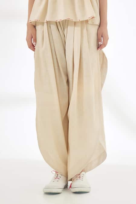 Nikasha_Cream Handwoven Cotton Pleated Pant _Online_at_Aza_Fashions