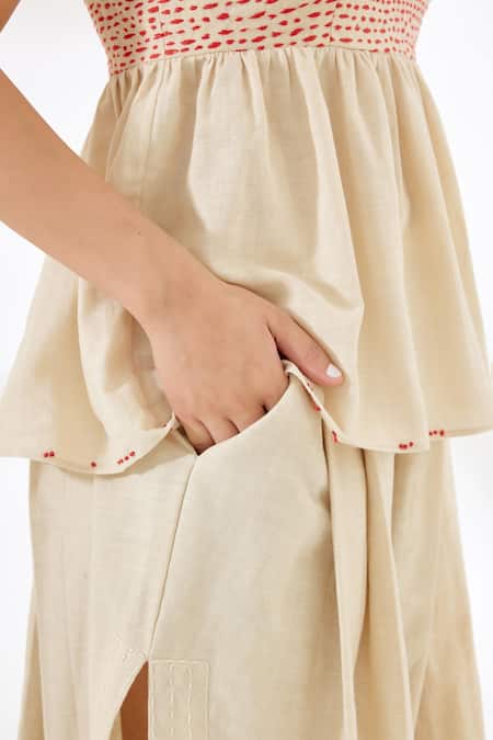 Shop_Nikasha_Cream Handwoven Cotton Pleated Pant _Online_at_Aza_Fashions