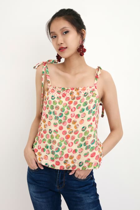 Nikasha Cotton Silk Polka Camisole Top 