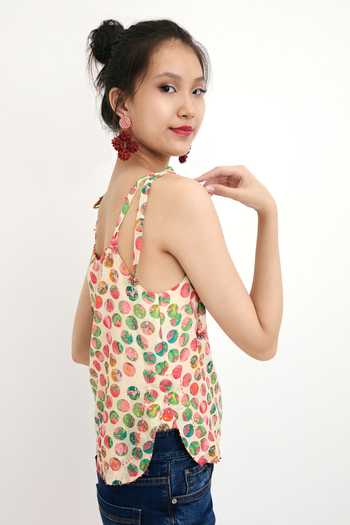 Nikasha_Beige Silk, Lining 100% Chintz Square Neck Polka Camisole Top _Online_at_Aza_Fashions