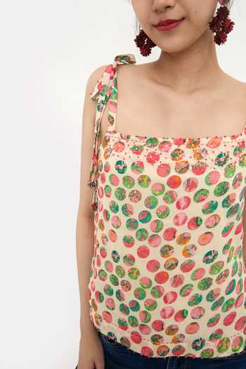 Shop_Nikasha_Beige Silk, Lining 100% Chintz Square Neck Polka Camisole Top _Online_at_Aza_Fashions