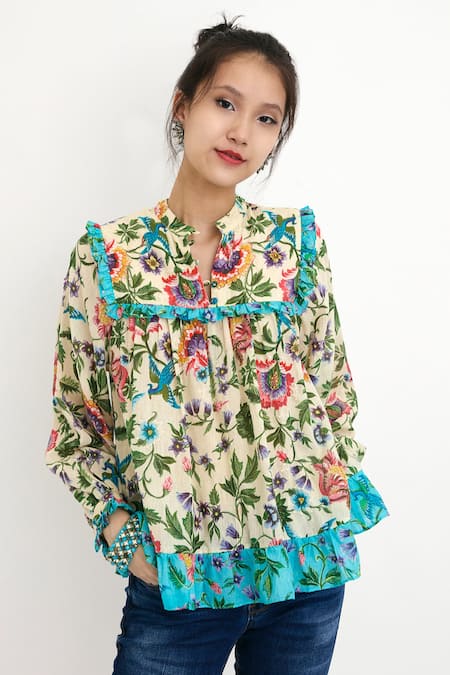 Nikasha Floral Printed Cotton Silk Top 