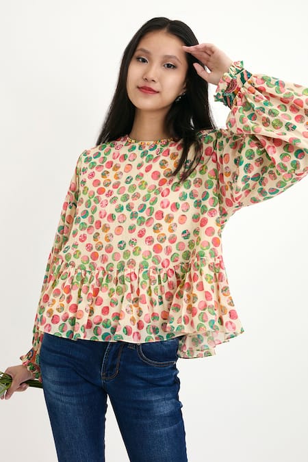 Nikasha Polka Dot Cotton Silk Top 