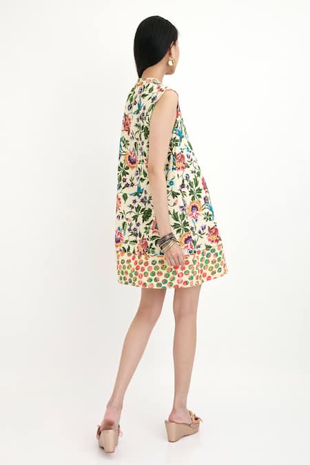 Shop Nikasha Beige 100% , Lining 100% Floral And Pola Motifs Band Painted Tunic at Aza Fashions Shop_Nikasha_Beige 100% , Lining 100% Floral And Pola Motifs Band Painted Tunic _at_Aza_Fashions