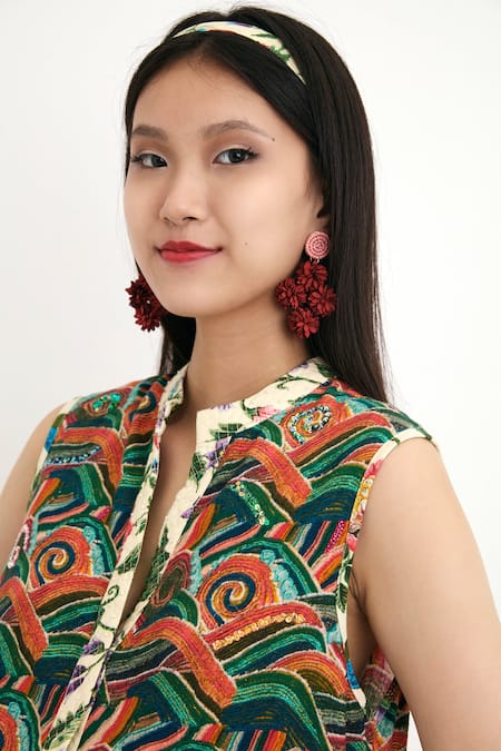 Shop_Nikasha_Multi Color 100% , Lining 100% Floral Motifs, Waves Painted Tunic _Online_at_Aza_Fashions