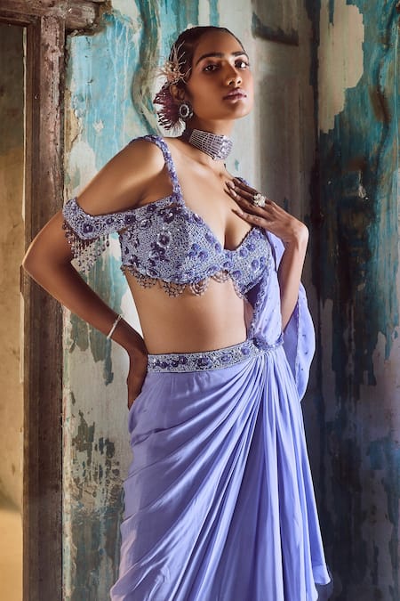 TWIN BIRDS Purple Plain Saree Shapewear