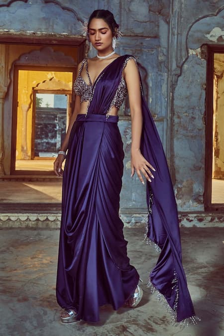 Nitika Gujral Satin Draped Saree With Cutout Bustier 