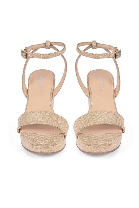 Shop Vanilla Moon Gold Glitter Nila Open Toe Wedges at Aza Fashions Shop_Vanilla Moon_Gold Glitter Nila Open Toe Wedges_at_Aza_Fashions