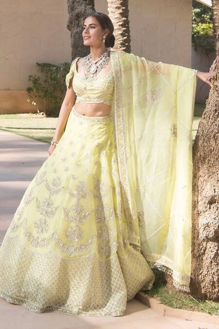 Buy Sage Green Net Embroidered Lehenga For Women Online