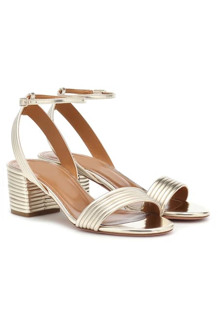Sephyr Gold Ruffles Pleated Block Heels 