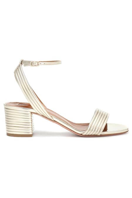 Shop Sephyr Gold Ruffles Pleated Block Heels at Aza Fashions Shop_Sephyr_Gold Ruffles Pleated Block Heels _at_Aza_Fashions