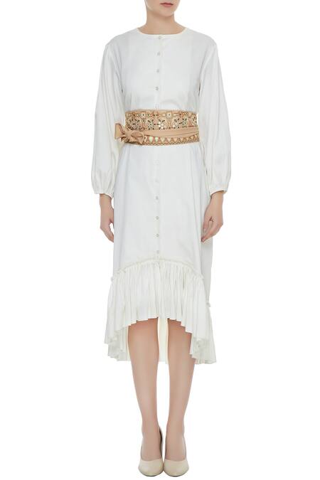 Shop_Nishka Lulla_Beige Twill Embroidered Belt_Online_at_Aza_Fashions