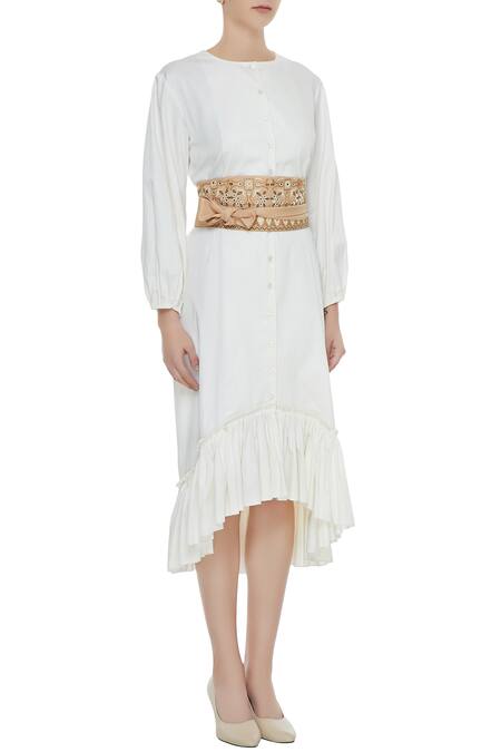 Nishka Lulla_Beige Twill Embroidered Belt_Online_at_Aza_Fashions