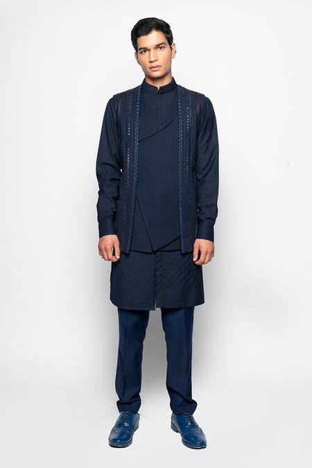 Buy Amaare Blue Wool Bend Embroidered Bundi And Kurta Set Online at Aza Fashions Buy_Amaare_Blue Wool Bend Embroidered Bundi And Kurta Set _Online_at_Aza_Fashions