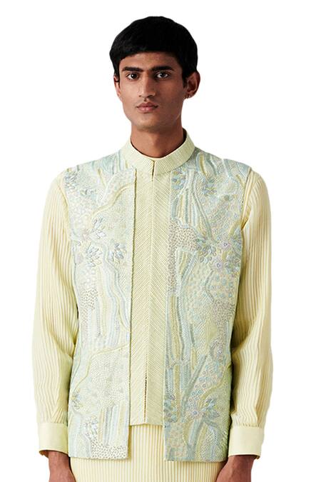 Buy Amaare Yellow Raw Silk Embroidered Bundi And Kurta Set Online at Aza Fashions Buy_Amaare_Yellow Raw Silk Embroidered Bundi And Kurta Set _Online_at_Aza_Fashions
