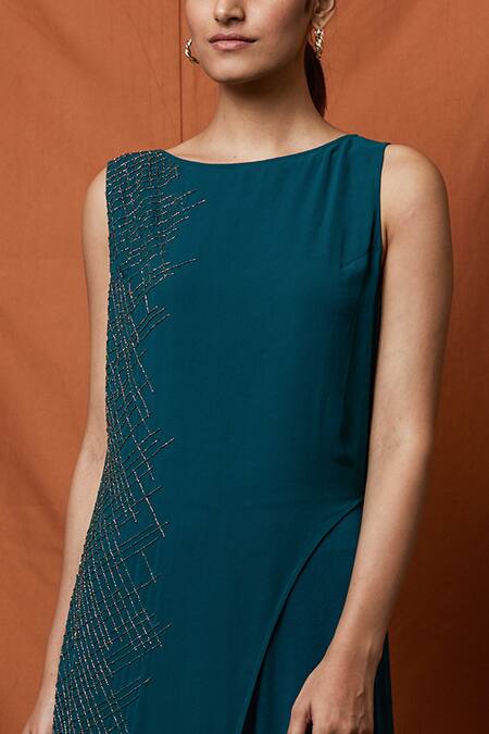 Buy_Namrata Joshipura_Blue Georgette Embroidered Overlay Jumpsuit_Online_at_Aza_Fashions