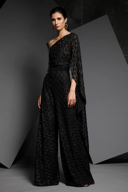 Namrata Joshipura_Black Polka Dot Fabric Embellished Jumpsuit_Online_at_Aza_Fashions