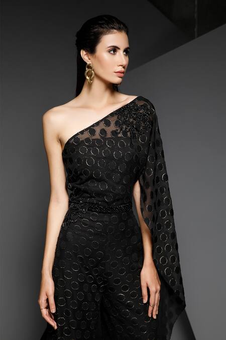 Buy_Namrata Joshipura_Black Polka Dot Fabric Embellished Jumpsuit_Online_at_Aza_Fashions