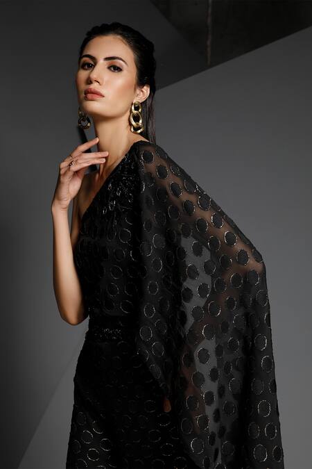 Shop_Namrata Joshipura_Black Polka Dot Fabric Embellished Jumpsuit_Online_at_Aza_Fashions