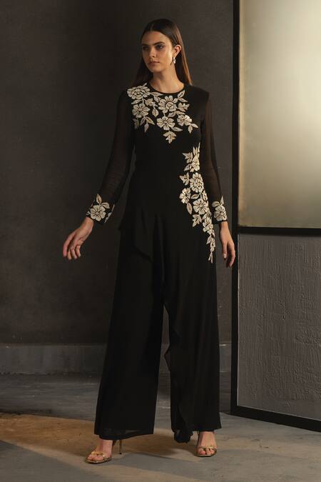 Namrata Joshipura Black Georgette Embroidery Round Layered Jumpsuit