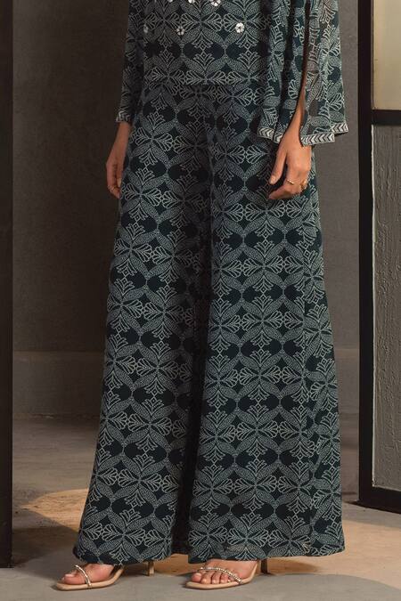 Buy_Namrata Joshipura_Blue Georgette Embroidery Round Bandhani Motif Jumpsuit _Online_at_Aza_Fashions