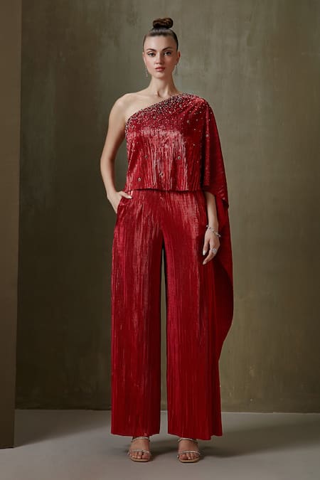 Zara red pleated sales jumpsuit