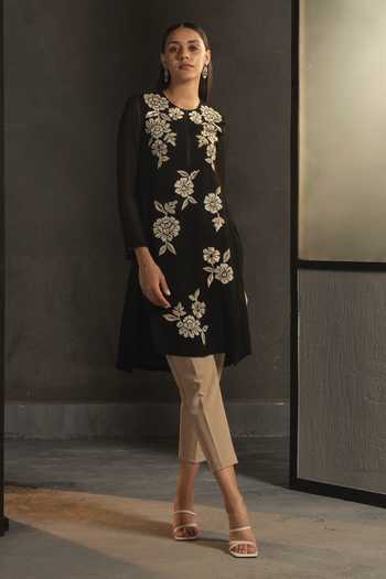 Namrata Joshipura_Black Georgette High-low Embroidered Tunic_Online_at_Aza_Fashions