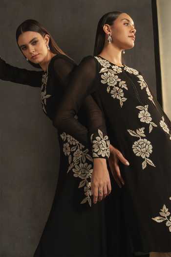 Shop_Namrata Joshipura_Black Georgette High-low Embroidered Tunic_Online_at_Aza_Fashions