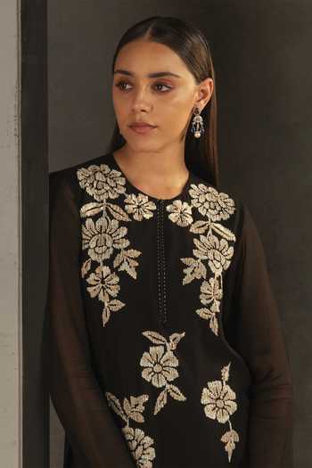 Namrata Joshipura_Black Georgette High-low Embroidered Tunic_at_Aza_Fashions