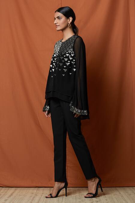 Buy_Namrata Joshipura_Black Georgette Round Layered Asymmetric Top _Online_at_Aza_Fashions