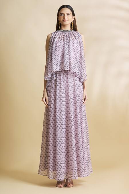 Neha Khullar Pink Chiffon Top Round Inner Sweetheart Floral Printed Skirt Set Online at Aza Fashions Neha Khullar_Pink Chiffon Top Round Inner Sweetheart Floral Printed Skirt Set _Online_at_Aza_Fashions