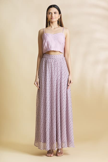 Buy Neha Khullar Pink Chiffon Top Round Inner Sweetheart Floral Printed Skirt Set Online at Aza Fashions Buy_Neha Khullar_Pink Chiffon Top Round Inner Sweetheart Floral Printed Skirt Set _Online_at_Aza_Fashions