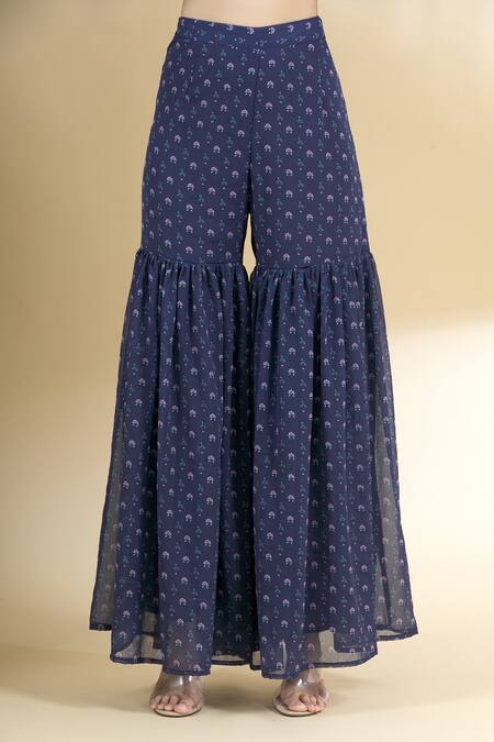 Shop Neha Khullar Blue Chiffon Round Printed Kurta Sharara Set Online at Aza Fashions Shop_Neha Khullar_Blue Chiffon Round Printed Kurta Sharara Set _Online_at_Aza_Fashions