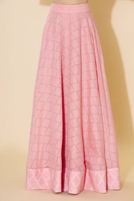 Shop_Neha Khullar_Pink Chanderi Silk V Neck Printed Lehenga Set _Online_at_Aza_Fashions