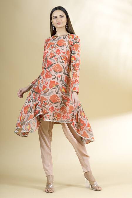 Buy Neha Khullar Beige Chiffon Crepe Boat Printed Kurta And Dhoti Pant Set Online at Aza Fashions Buy_Neha Khullar_Beige Chiffon Crepe Boat Printed Kurta And Dhoti Pant Set _Online_at_Aza_Fashions