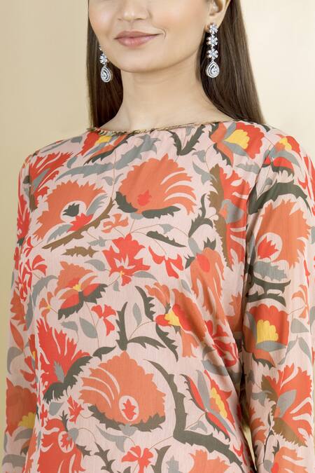 Neha Khullar Beige Chiffon Crepe Boat Printed Kurta And Dhoti Pant Set at Aza Fashions Neha Khullar_Beige Chiffon Crepe Boat Printed Kurta And Dhoti Pant Set _at_Aza_Fashions