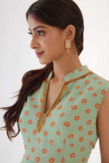 Shop_Nikasha_Green 100% Viscose Crepe Coin, Bandhani Printed Peplum Top And Dhoti Pant Set _Online_at_Aza_Fashions