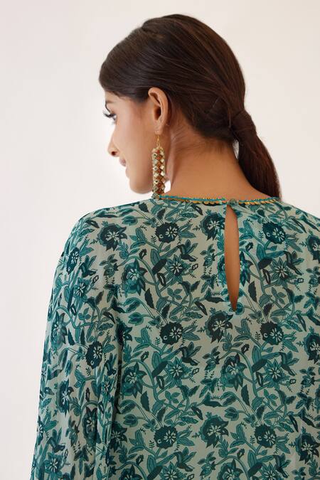 Buy_Nikasha_Blue 100% Cotton, 100% Viscose Georgette Floral, Printed Tunic And Dhoti Pant Set _Online_at_Aza_Fashions