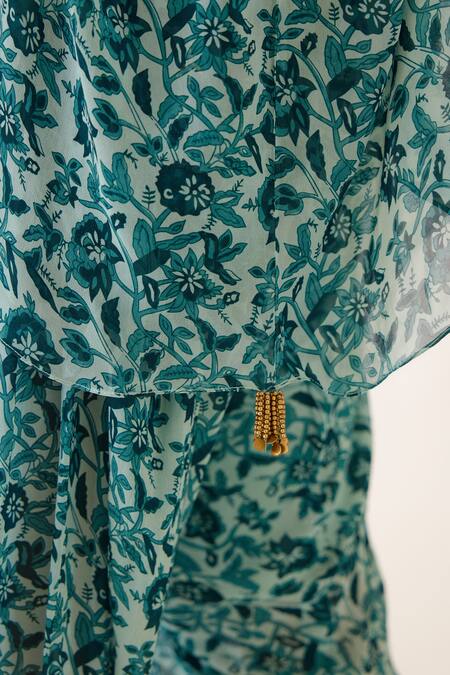 Shop_Nikasha_Blue 100% Cotton, 100% Viscose Georgette Floral, Printed Tunic And Dhoti Pant Set _Online_at_Aza_Fashions
