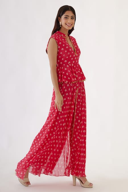 Nikasha_Pink 100% Crepe, 100% Georgette Printed Peplum Top And Sharara Set _Online_at_Aza_Fashions