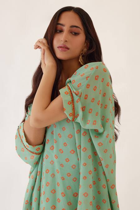 Shop_Nikasha_Green 100% Cotton, 100% Viscose Georgette Coin, Printed Tunic And Skirt Set _Online_at_Aza_Fashions