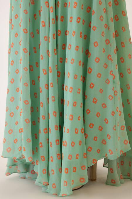 Nikasha_Green 100% Cotton, 100% Viscose Georgette Coin, Printed Tunic And Skirt Set _at_Aza_Fashions