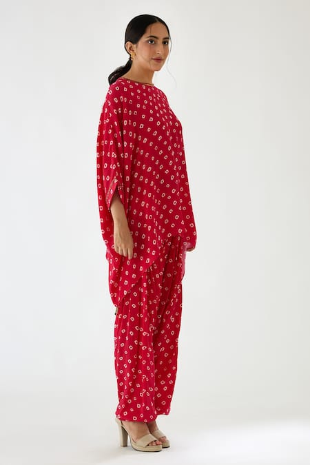 Nikasha_Pink 100% Viscose Crepe Coin, Bandhani Round Printed Tunic And Dhoti Pant Set _Online_at_Aza_Fashions