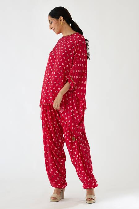 Buy_Nikasha_Pink 100% Viscose Crepe Coin, Bandhani Round Printed Tunic And Dhoti Pant Set _Online_at_Aza_Fashions
