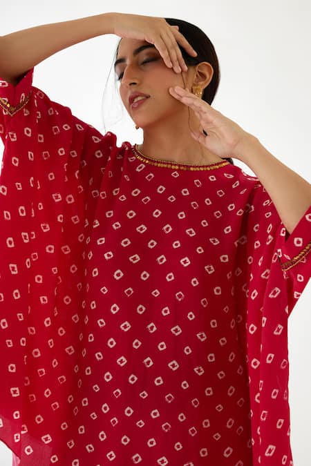 Shop_Nikasha_Pink 100% Viscose Crepe Coin, Bandhani Round Printed Tunic And Dhoti Pant Set _Online_at_Aza_Fashions