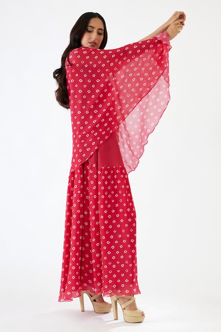 Nikasha_Pink 100% Cotton, 100% Viscose Georgette Coin, One Shoulder Printed Tunic _Online_at_Aza_Fashions